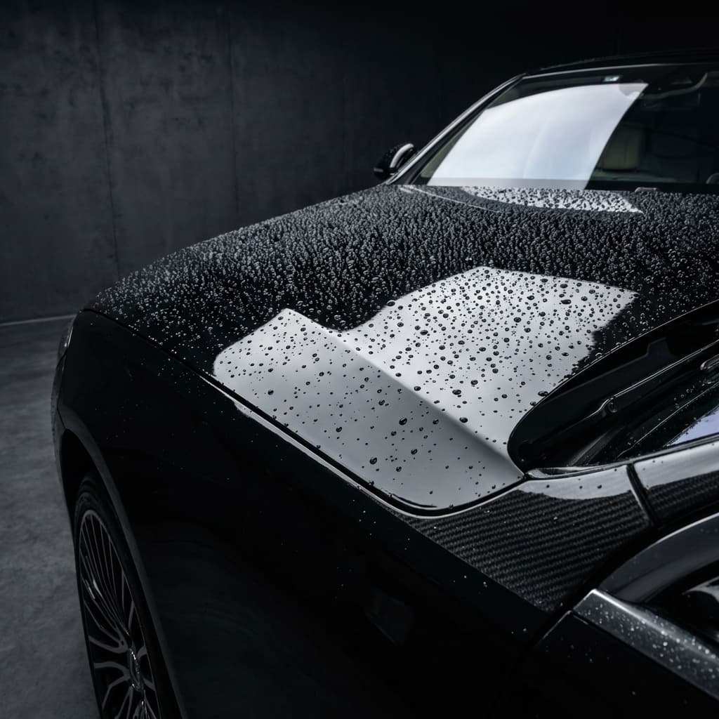 Ceramic coating waterbeading op zwarte auto